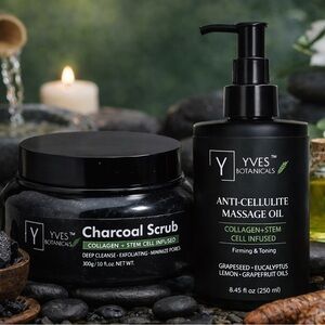 ⭐️Anti-Cellulite Oil & Charcoal Scrub w/ Collagen & Stem Cells: Resiliency Duo